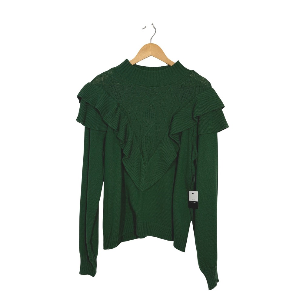 Eloquii Elements Womens Green Ruffle Cable Knit Mock Neck Sweater Size 18/20 NWT